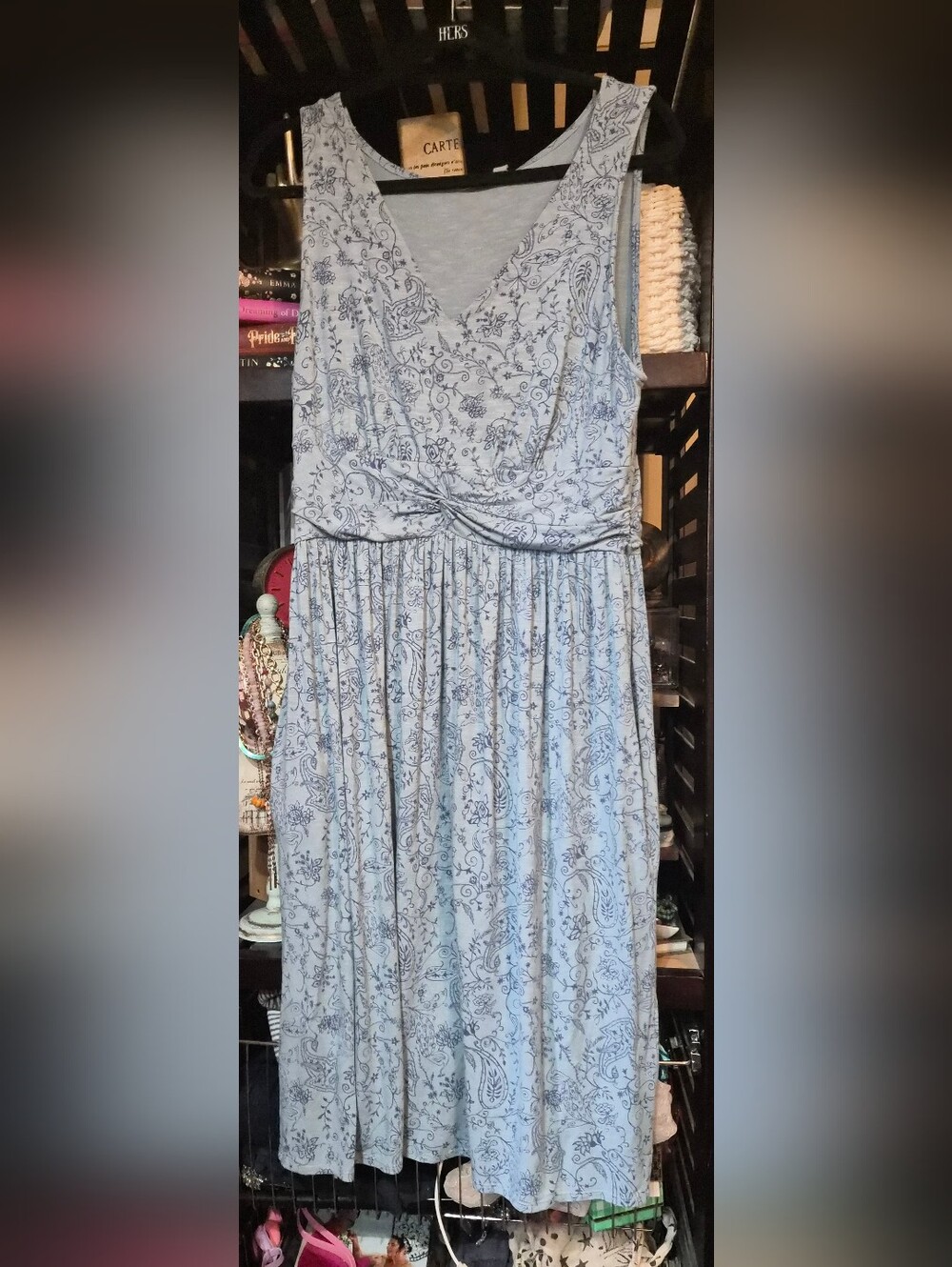 EUC. FRESH PRODUCE  "ISLAND DELIGHT"  Dress Size Large Blue Paisley and Birds